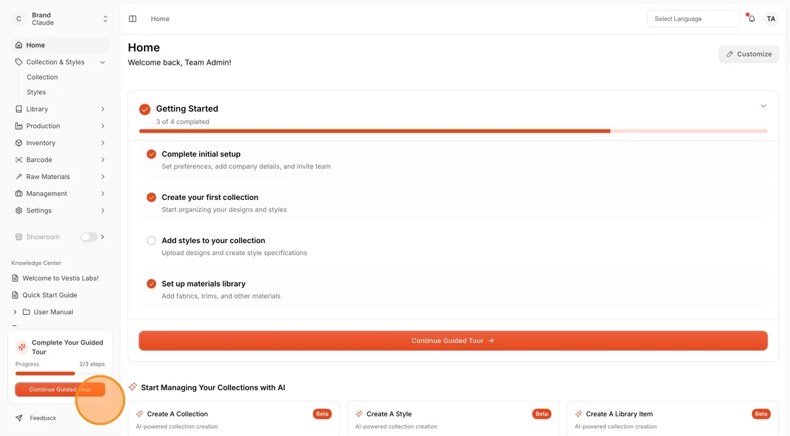 You can track your setup progress at the bottom left corner of the page.