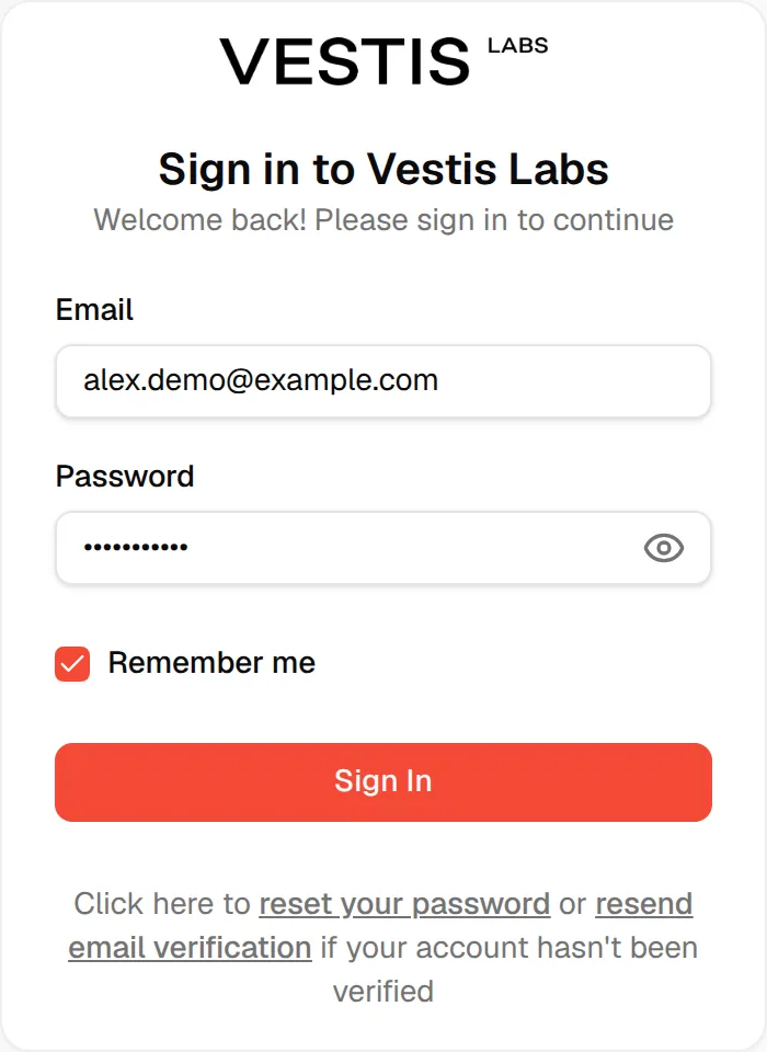 The sign-in form filled in with the Remember me box ticked