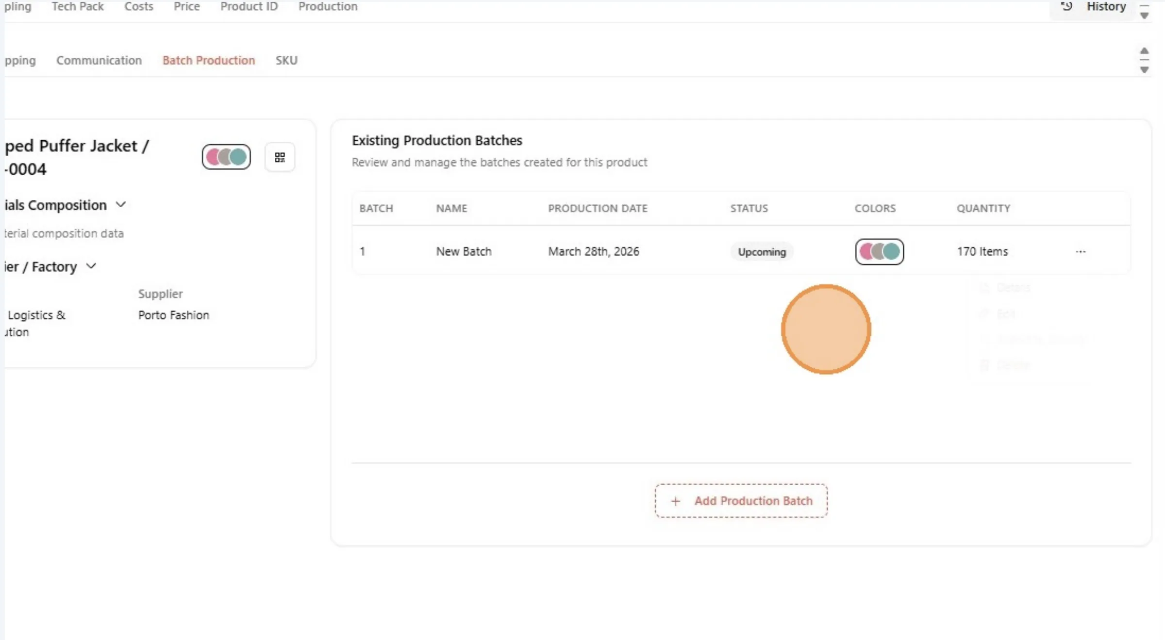 From the Batch Production feature, user is also able to add another batch production and integrate it to Shopify.