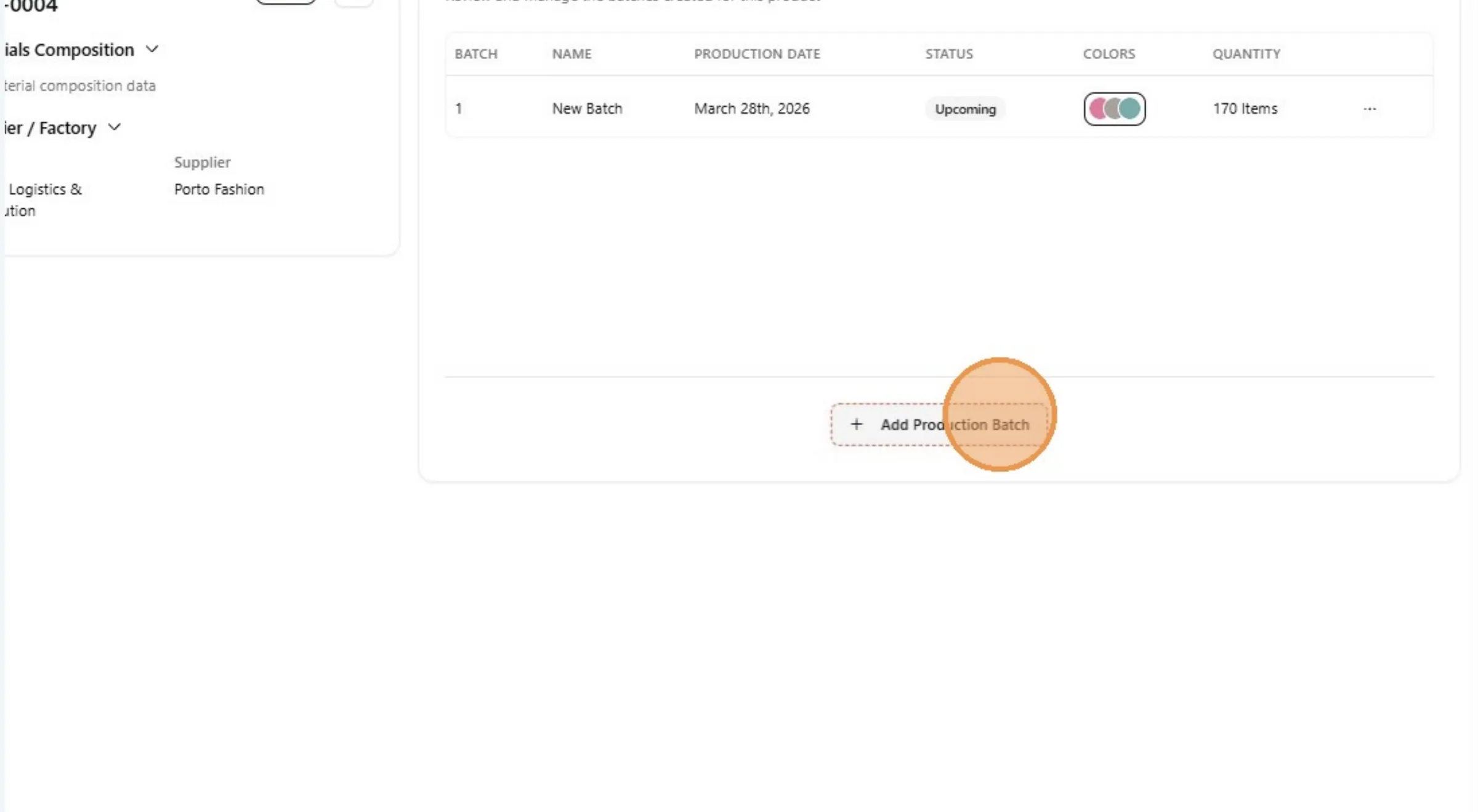 Click "Add Production Batch"
