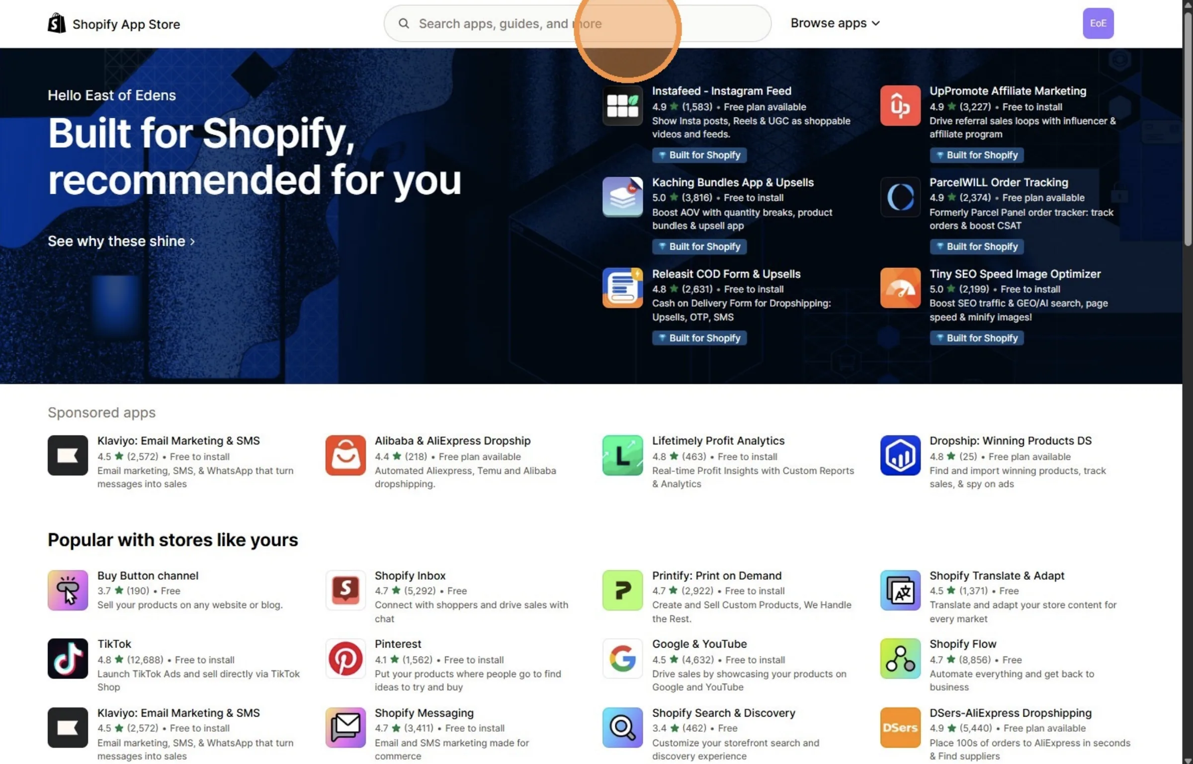Click the "Search apps, guides, and more" field.
