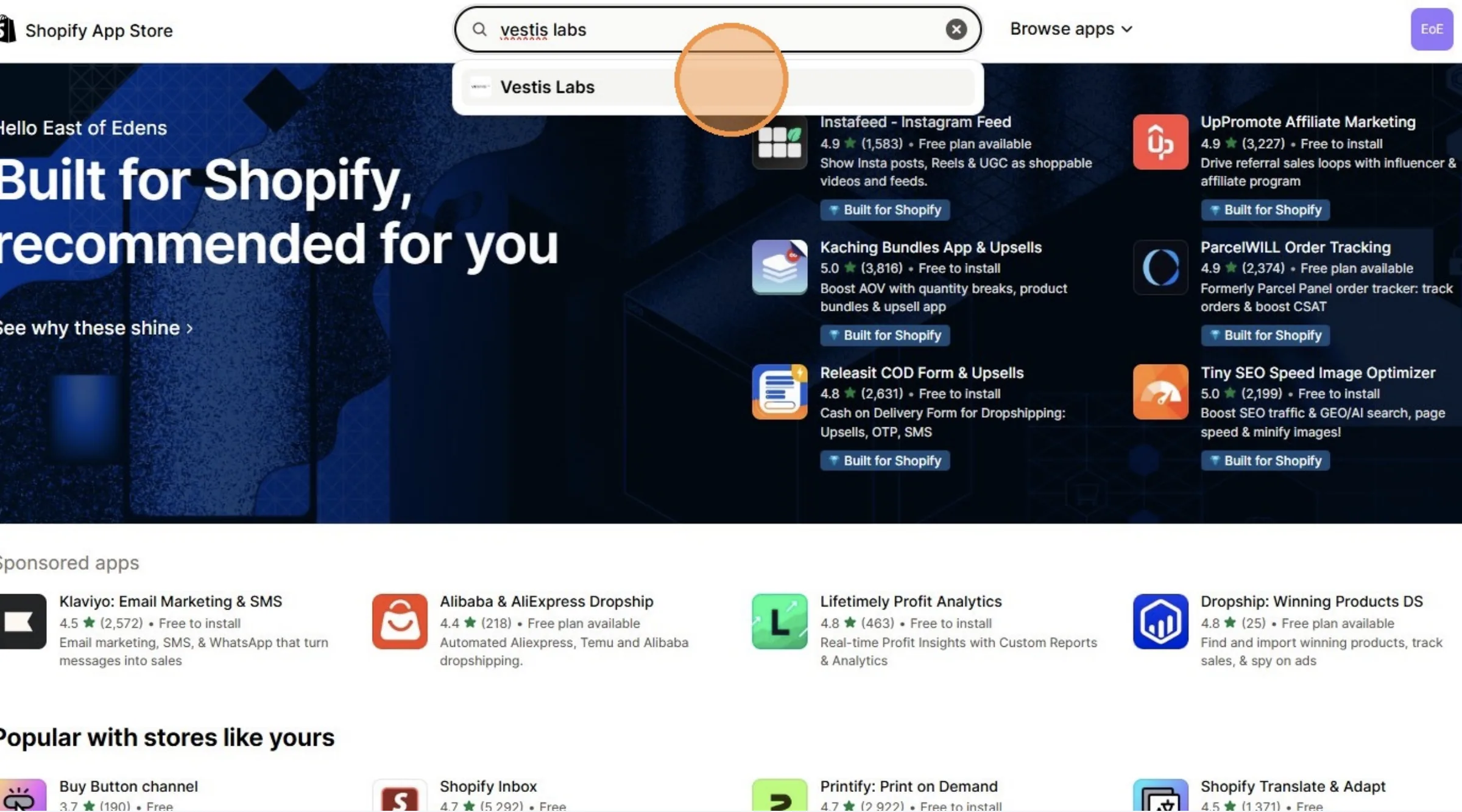 Search and Click "Vestis Labs"