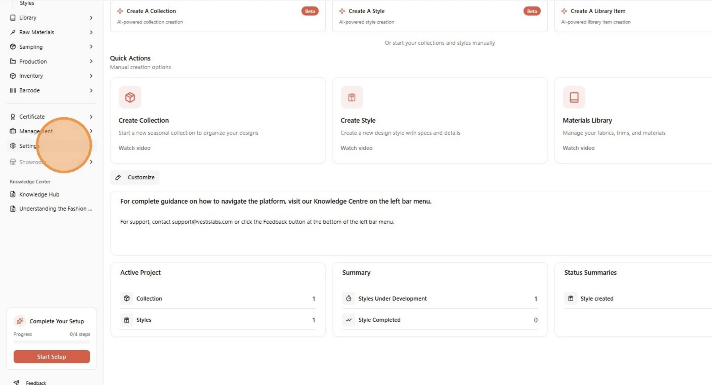 From the home page of your Brand, click "Settings"