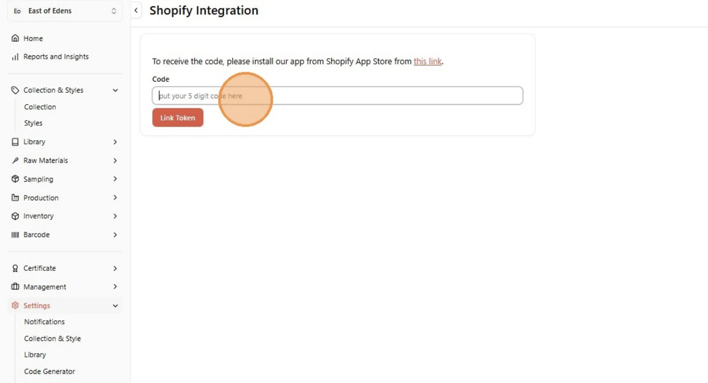 Click the "Code" field.
