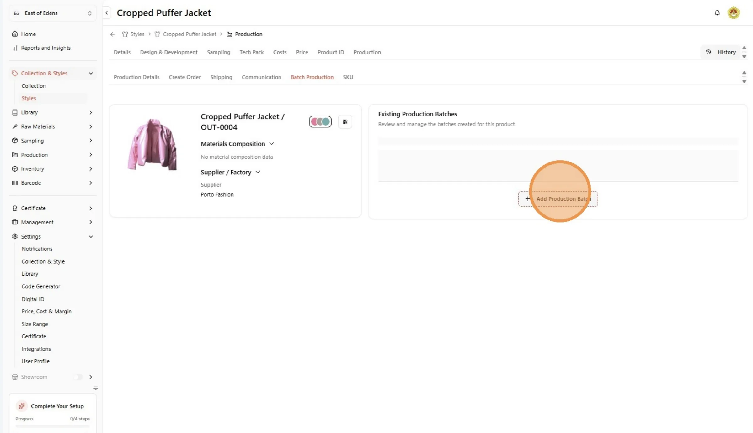 Click "Add Production Batch"