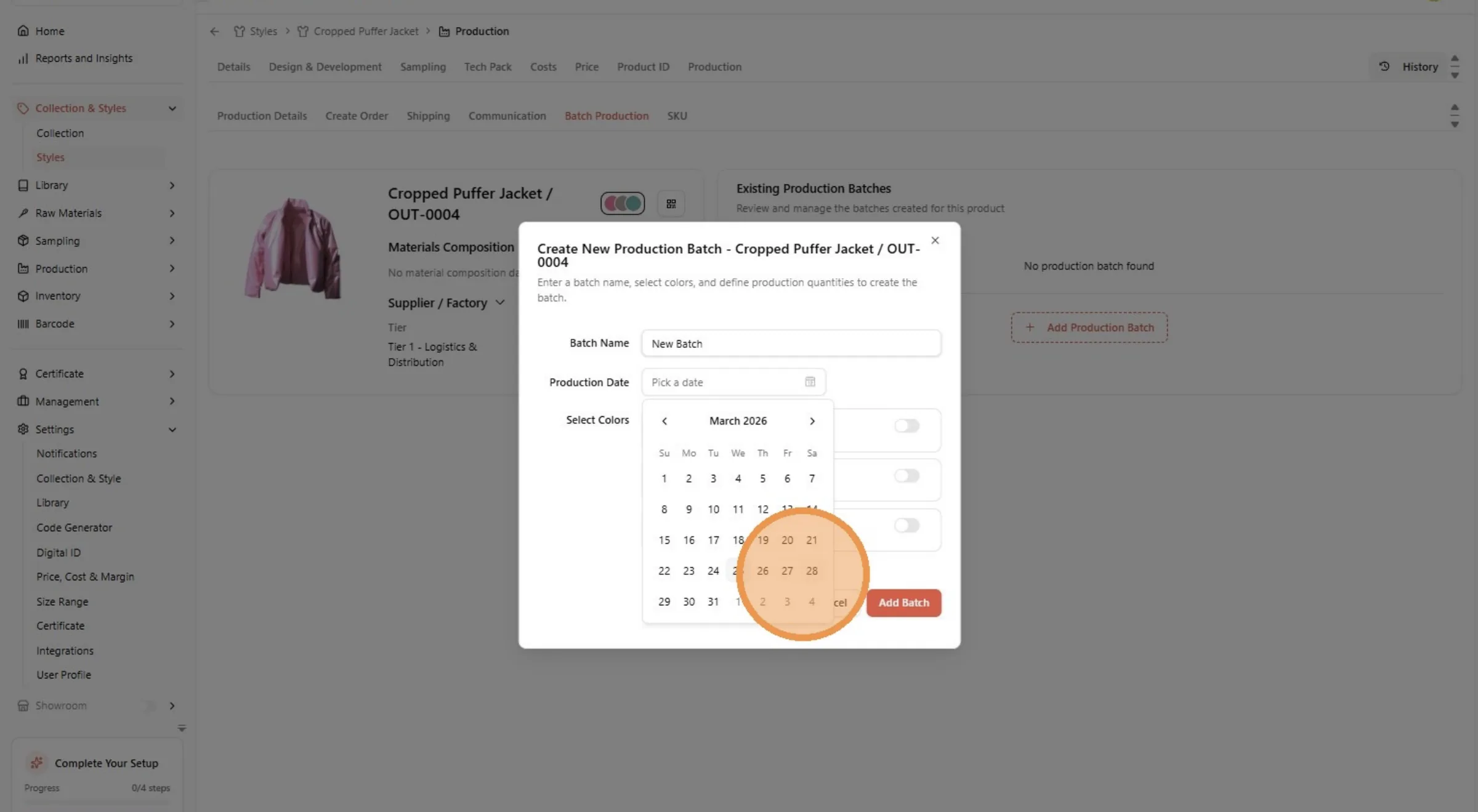 Select the Production Date.