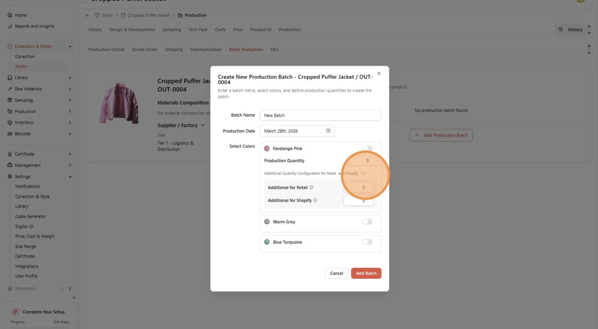 Click on the color arrow button to view the additional quantity of the product