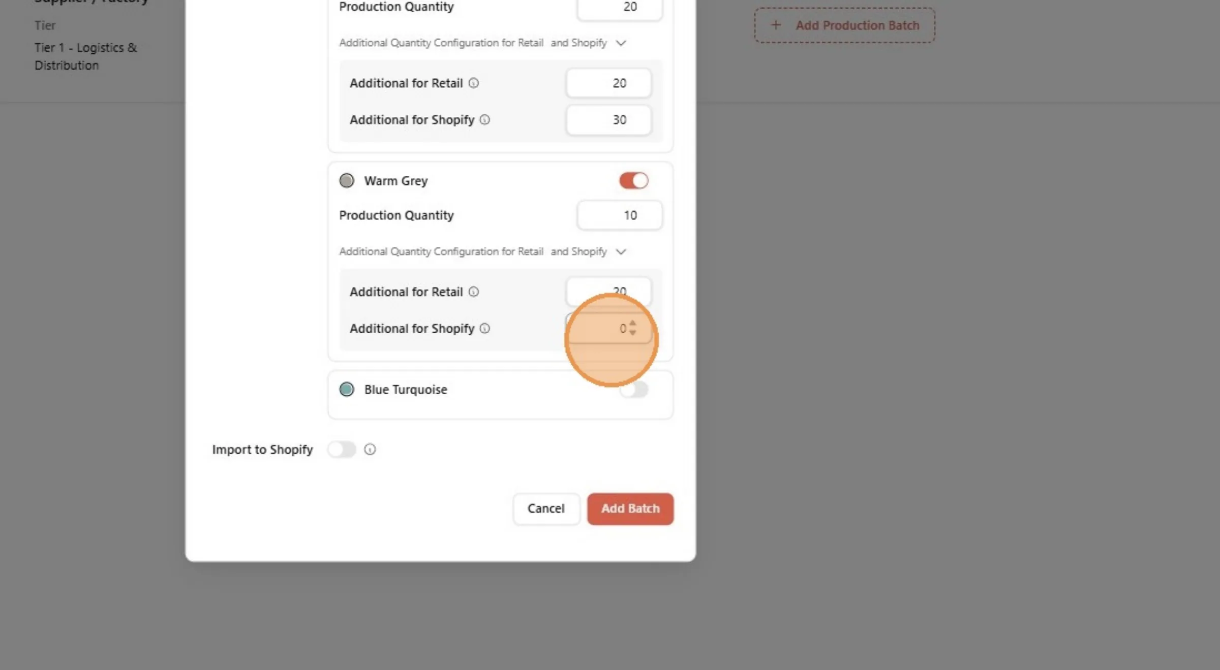 Click the "Additional for Shopify" field.