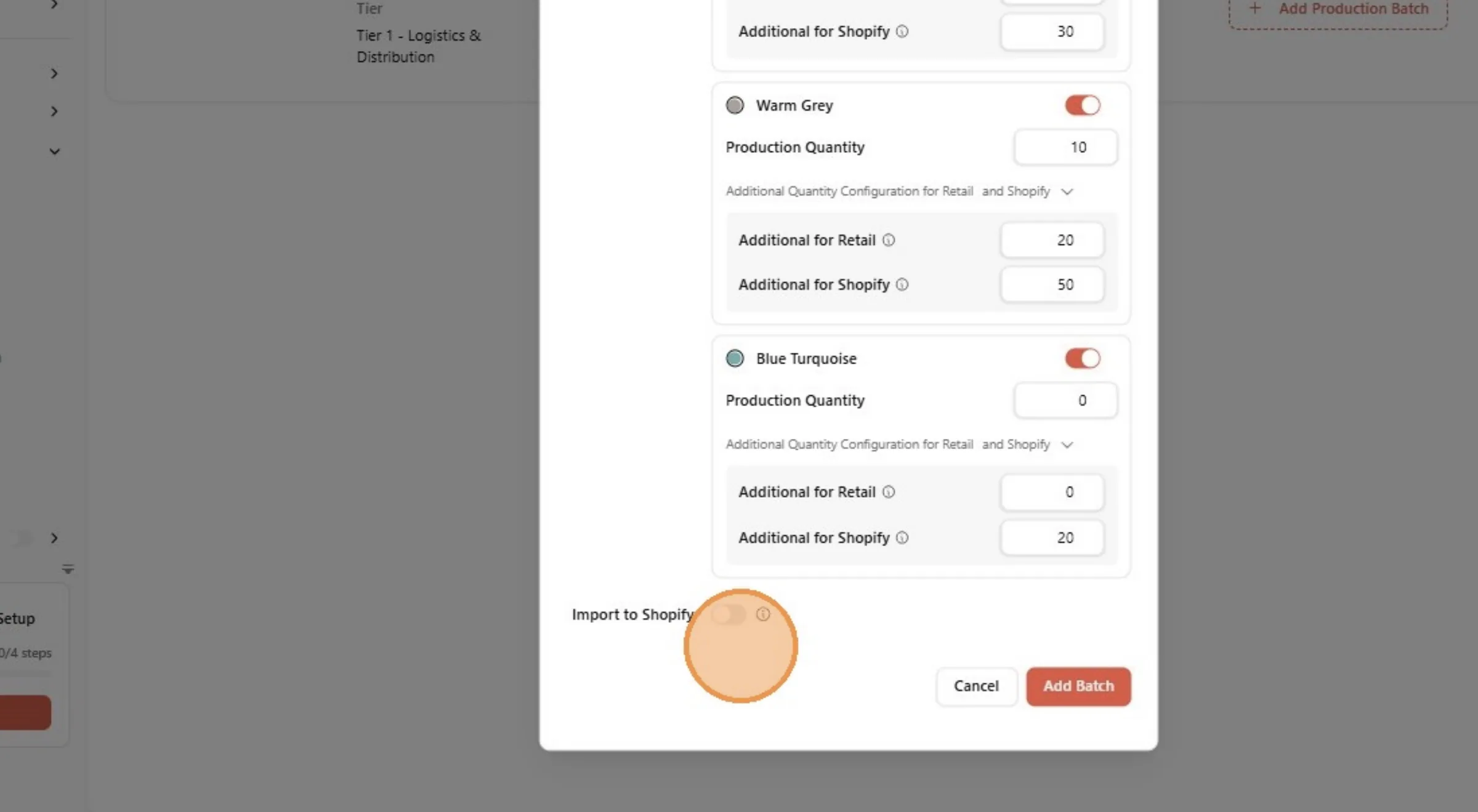 Activate the import to Shopify integration by clicking on the Toggle