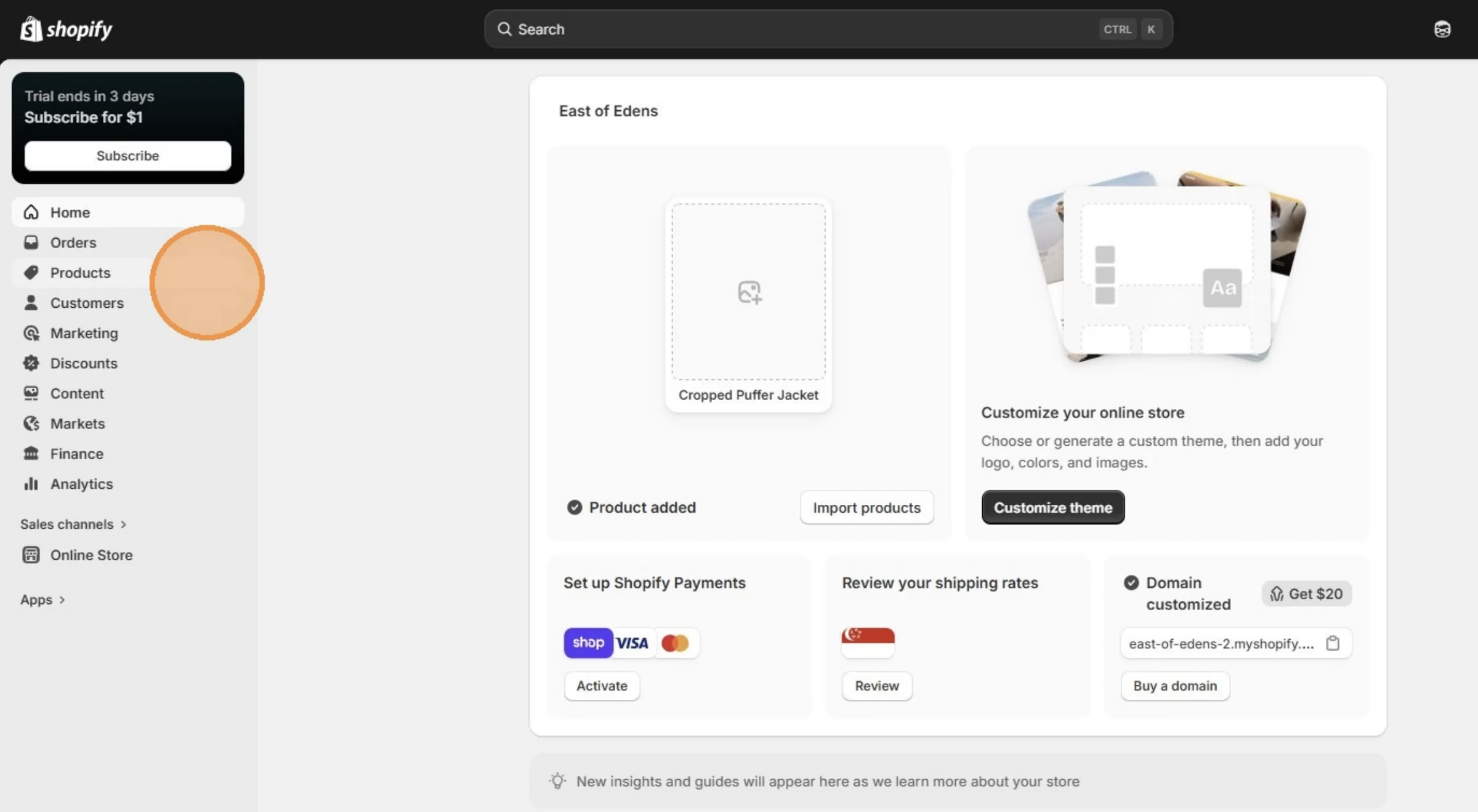 Switch the browser tab to Shopify.