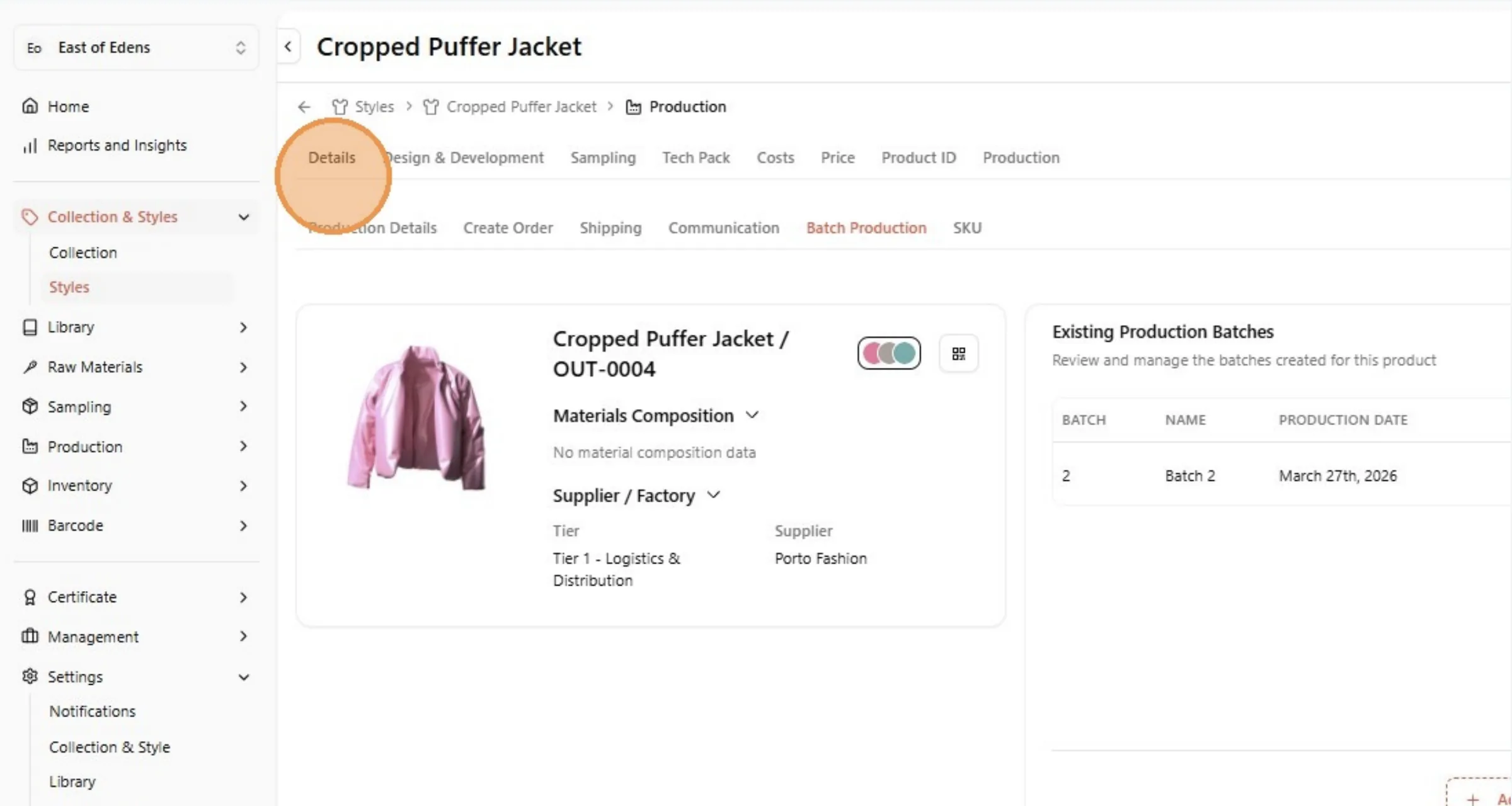 Navigate to the style - Click "Details"