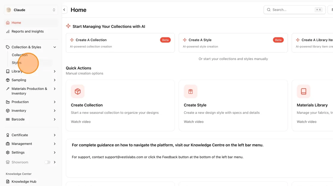 Expand the Collection & Styles menu and select Styles.