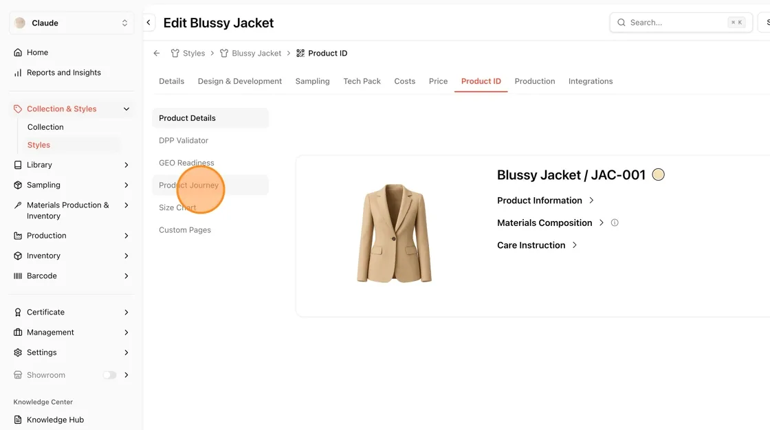 In the Product ID sub-menu on the left, select Product Journey.