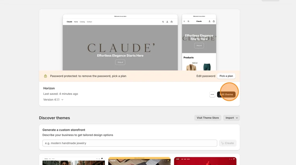 Click Edit theme on your active theme.