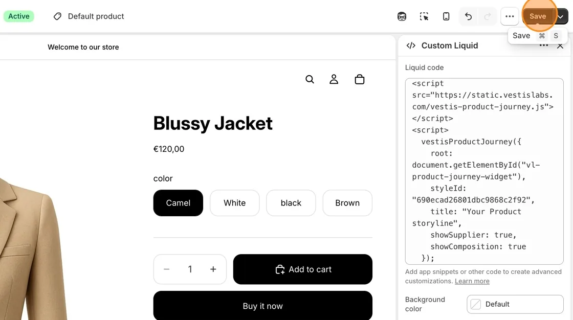Click Save in the top-right corner to publish the changes to your live storefront.