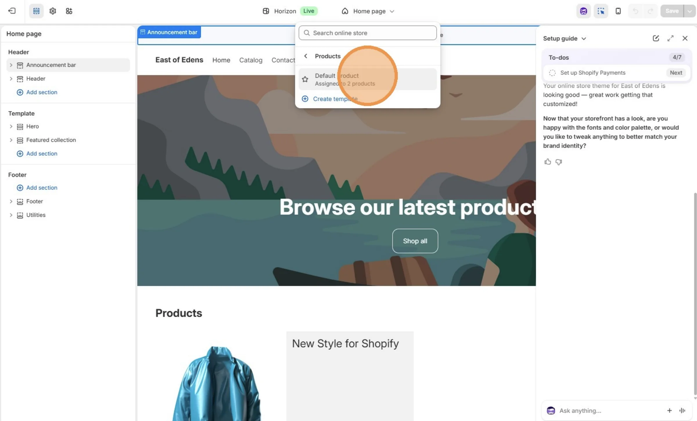 Click "Default product"