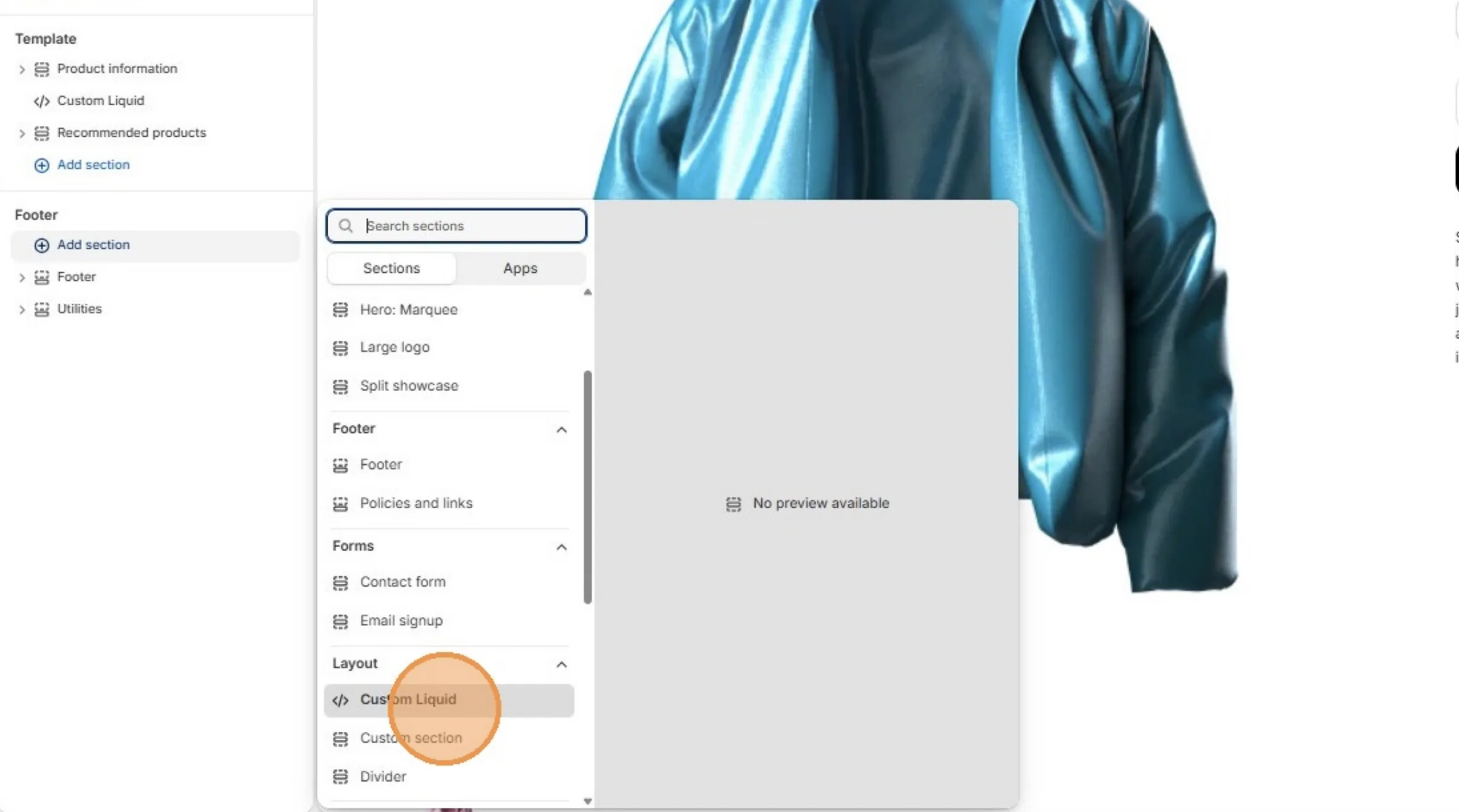 Click Custom Liquid.