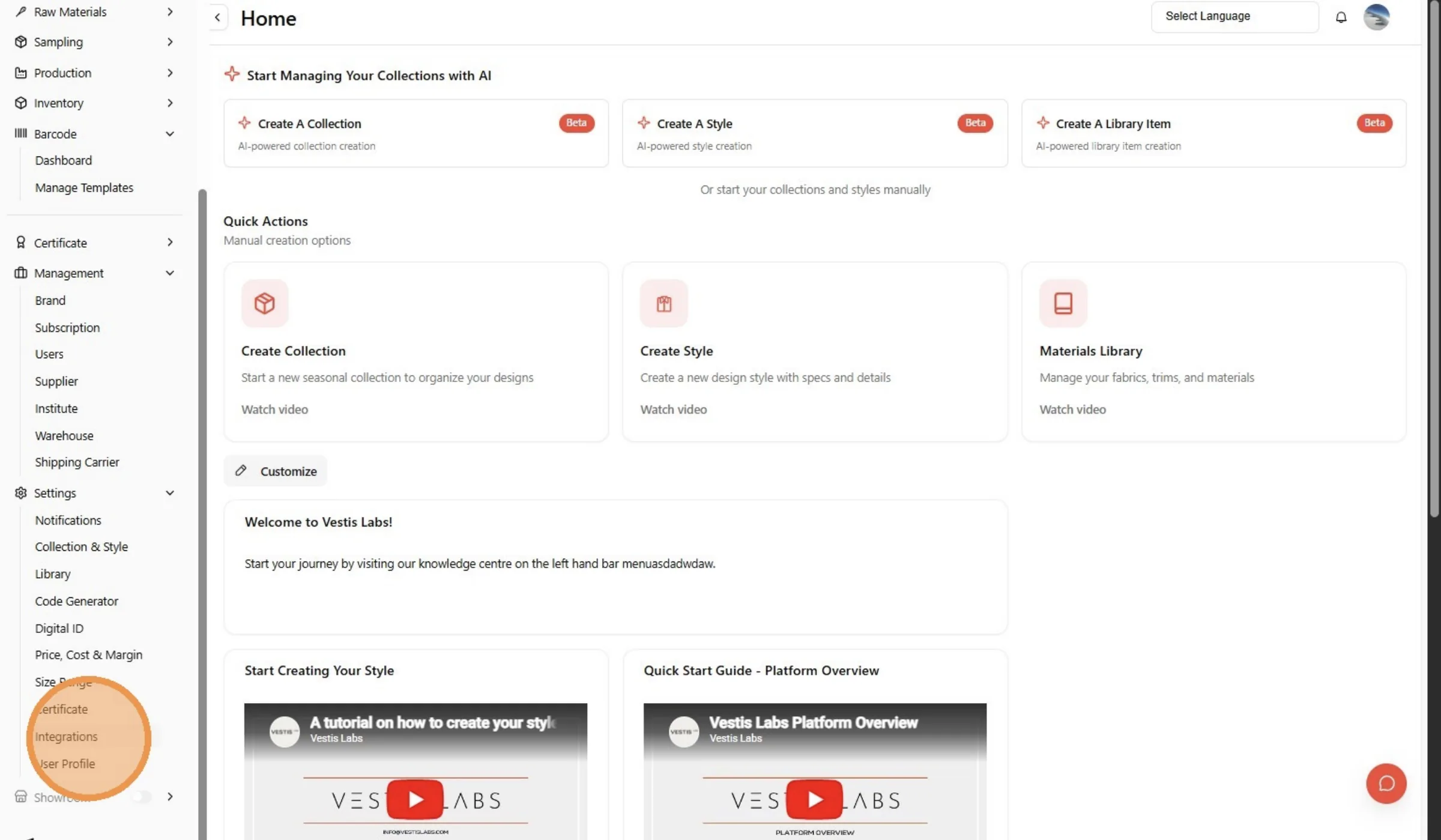Click "Integrations"