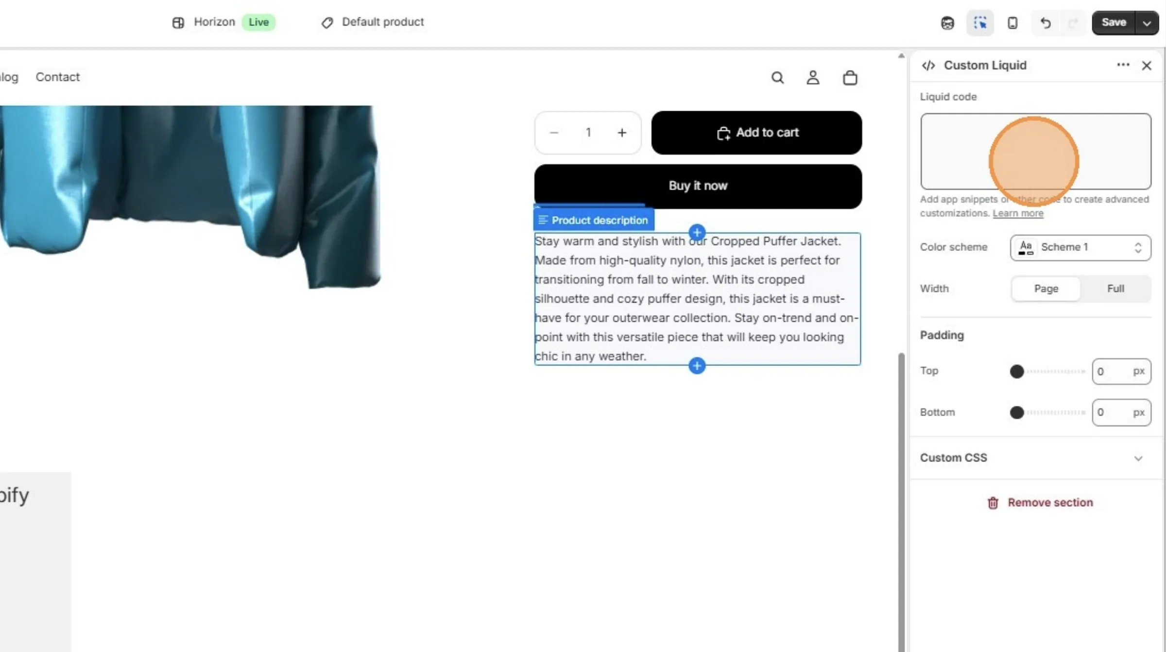 Click the "Liquid code" field.