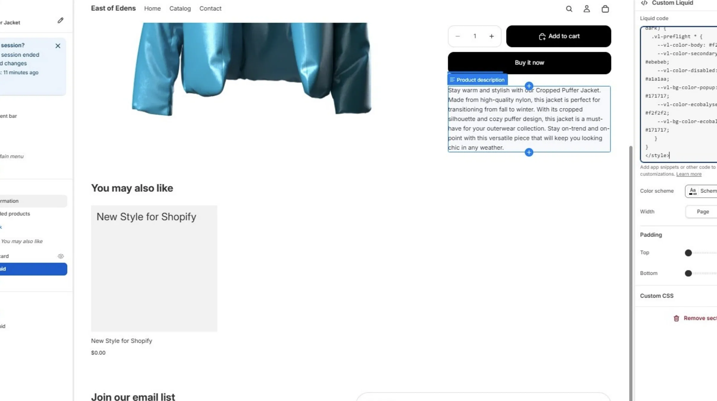 Paste the copied code into the Liquid code field.