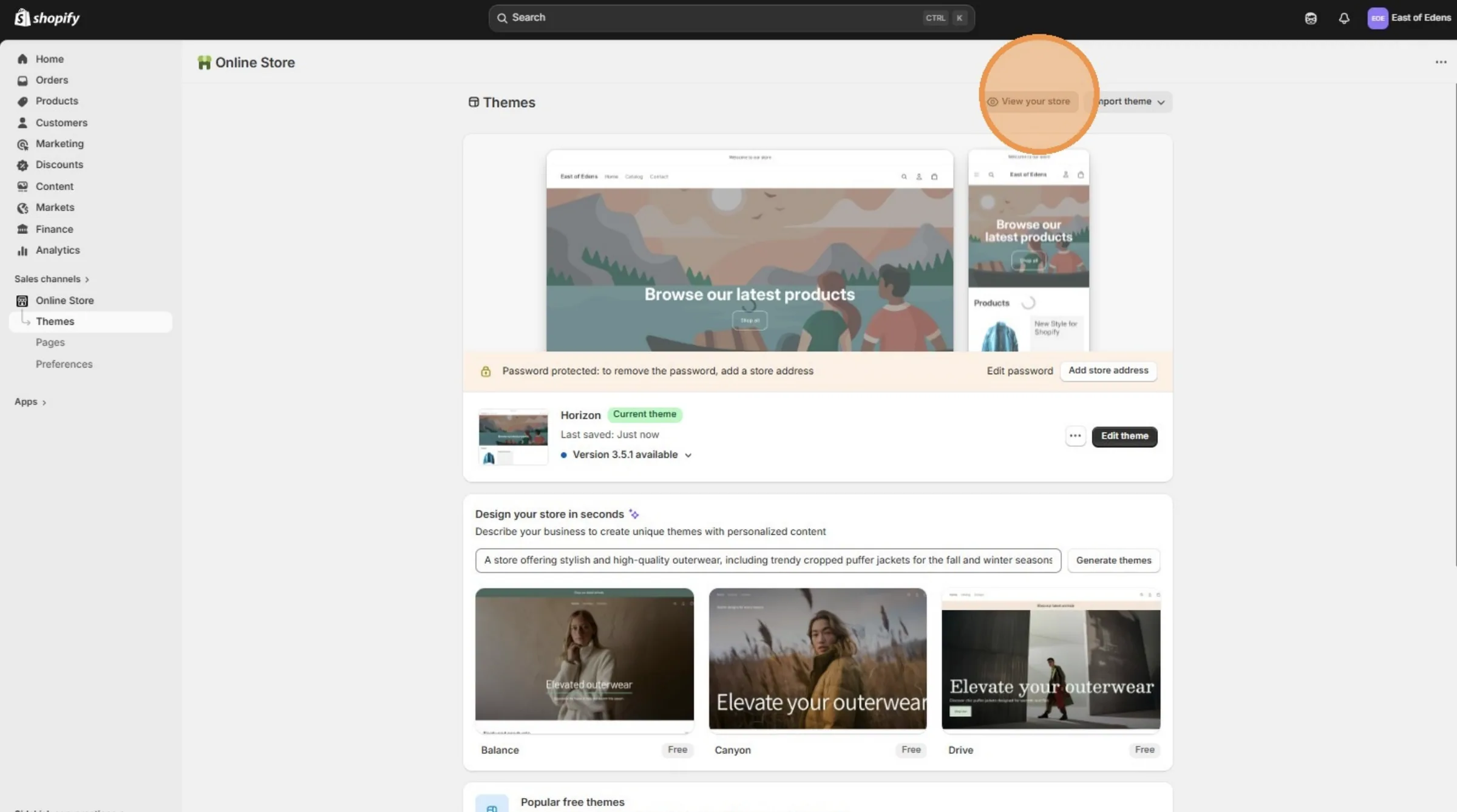 From this page, click View your store to see how your product page appears to customers.