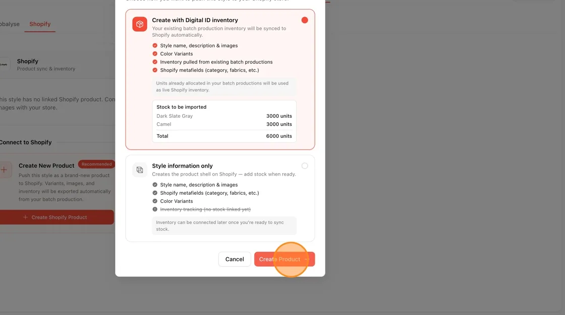 Click Create Product to finalize.