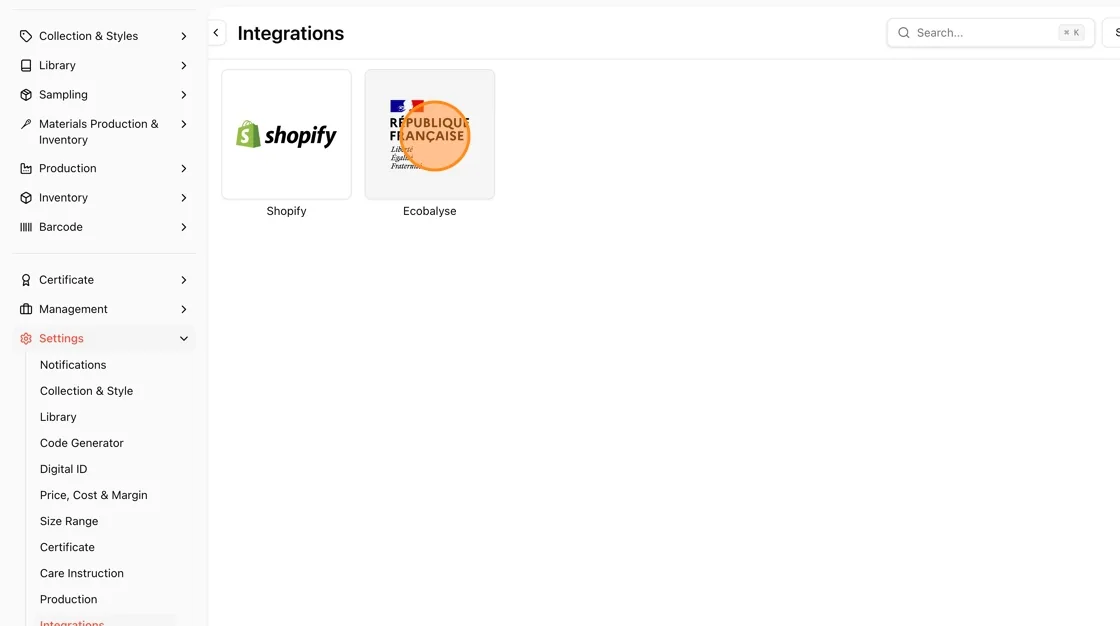 On the Integrations page, click the Ecobalyse card.