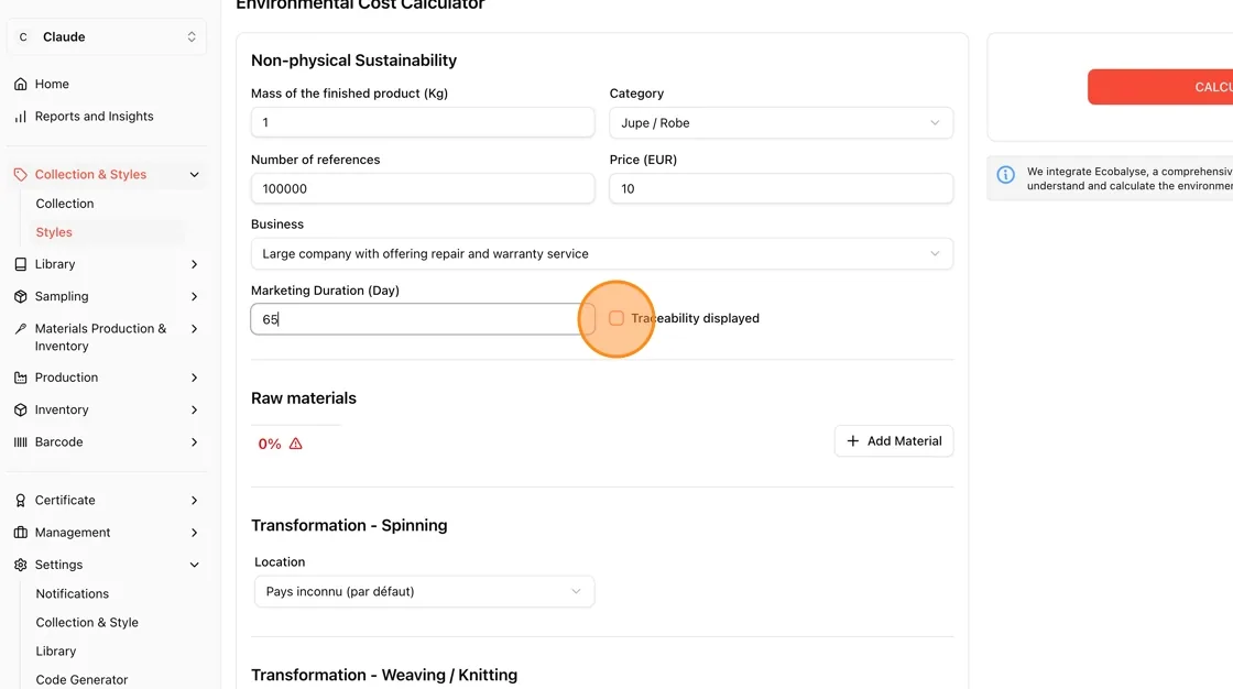 Check Traceability displayed if you want traceability data shown in the results.