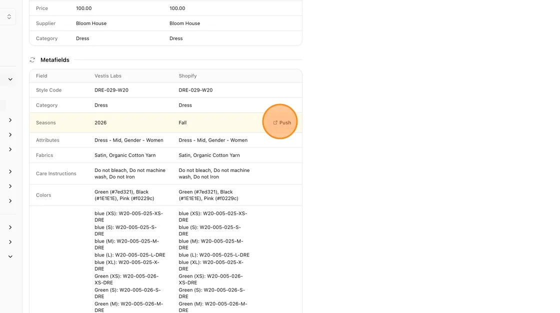 Push the updated field to Shopify