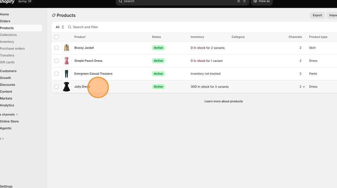 Verify in Shopify Products list