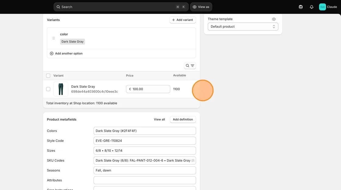 Go to the Shopify admin product page and check the colour section.