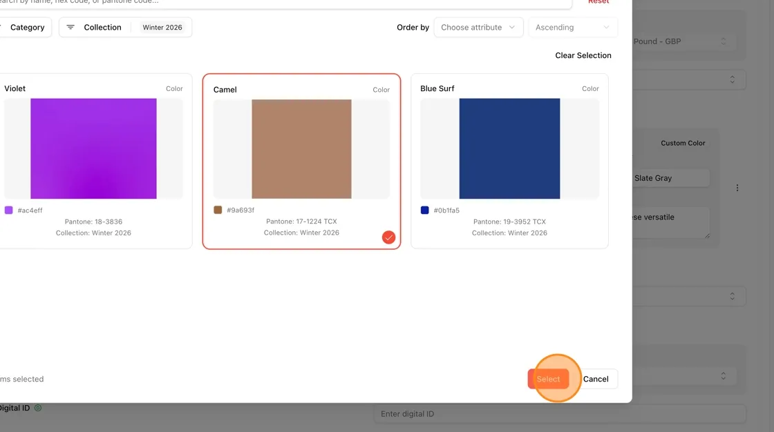 Back on the style's edit page, confirm the new color was added, then save your changes.