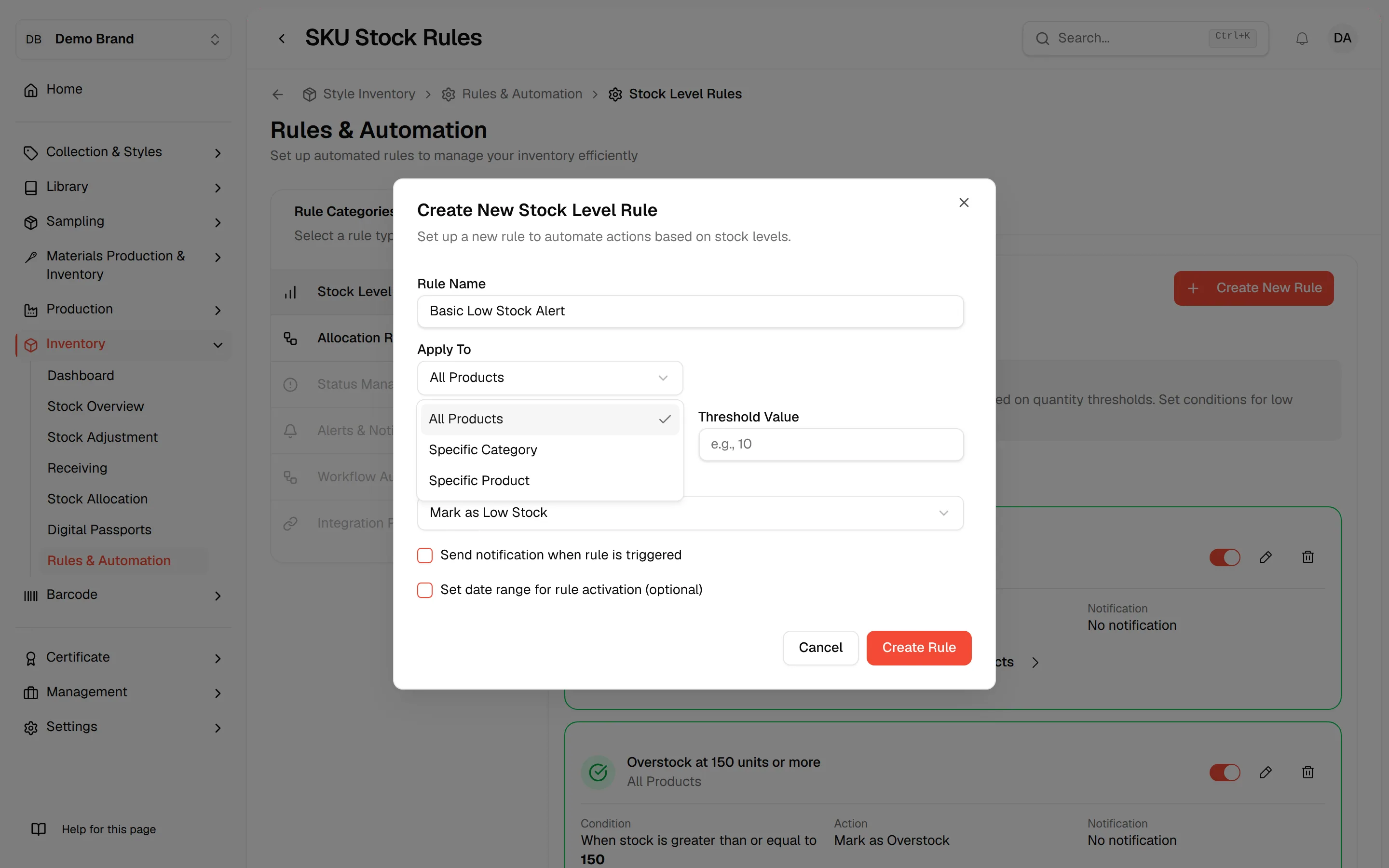 The Apply To list with All Products, Specific Category and Specific Product