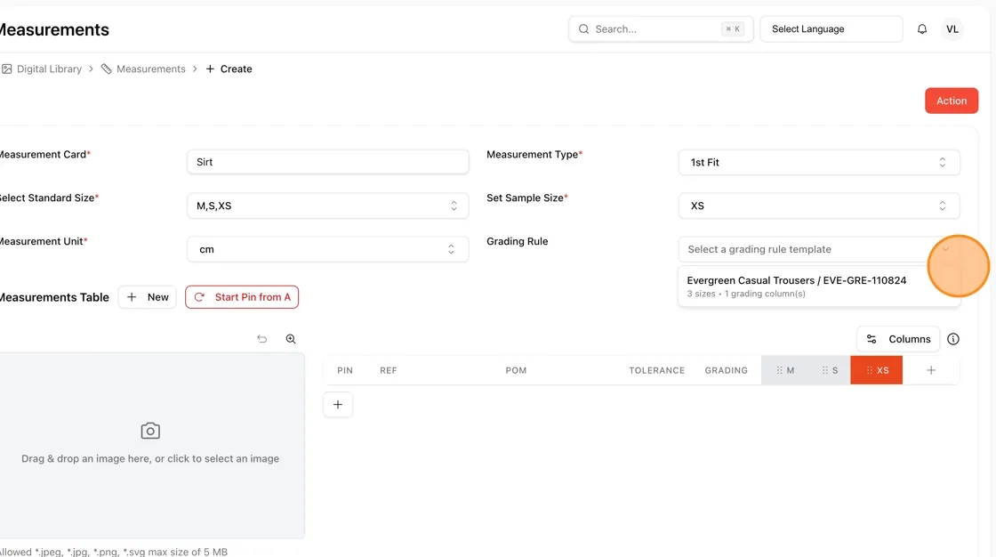 Note: Optionally, select a Grading Rule template if available (e.g., a previously saved grading rule will appear in the…