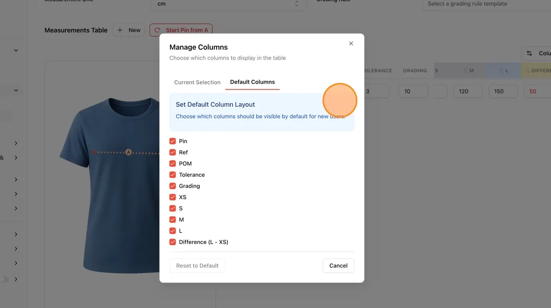 Switch to the Default Columns tab to configure which columns are visible by default for all new users in your organization.