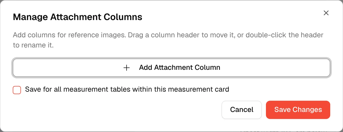 The Manage Attachment Columns window with the Add Attachment Column button
