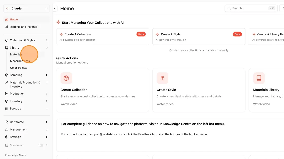 In the sidebar, expand Library and click Materials.
