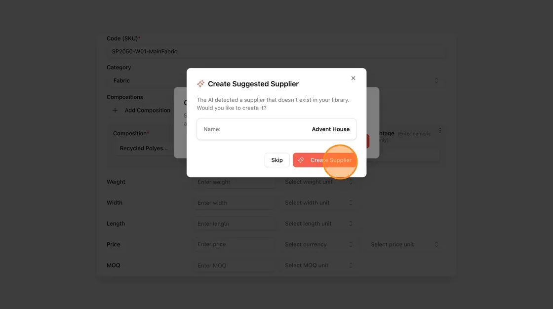 If the AI detects a supplier in your document that doesn't exist in your library.