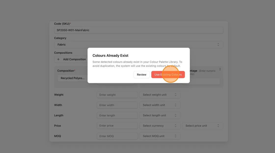 If the AI detects colors that already exist in your Colour Palette Library.