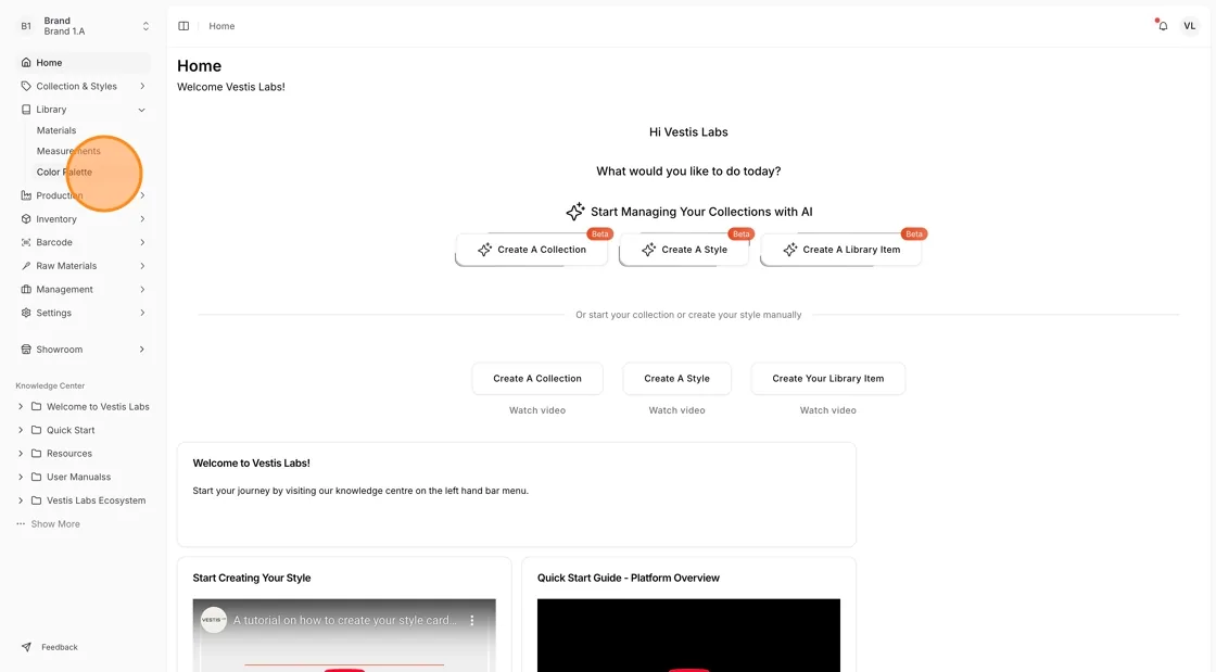 Click on "Library Color Palette" from the left bar menu.