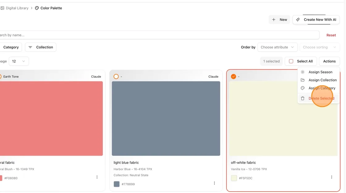 Click Actions › Delete Selected color.