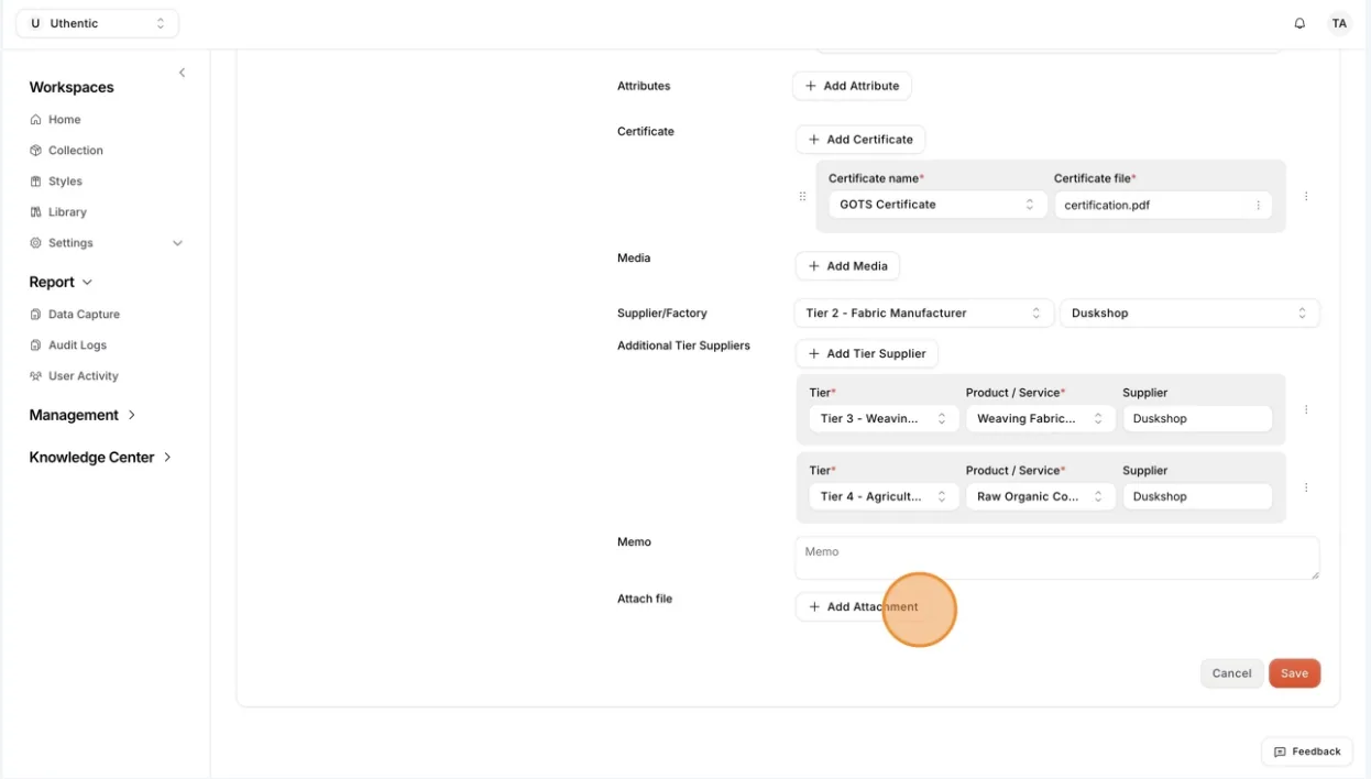 Attachment File: Upload additional attachment files associated with the product.