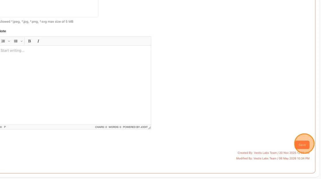 Scroll down to the Note field if you want to add any comments about the measurement update, then click Save in the…