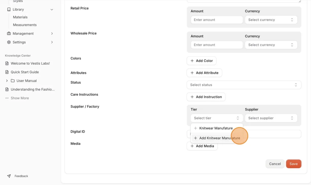 The Supplier on the Main Style Page is normally the Tier 1 supplier - Finished Product Manufacturer.