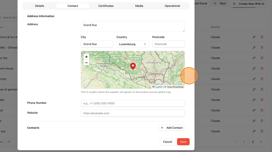 The map preview with a pin