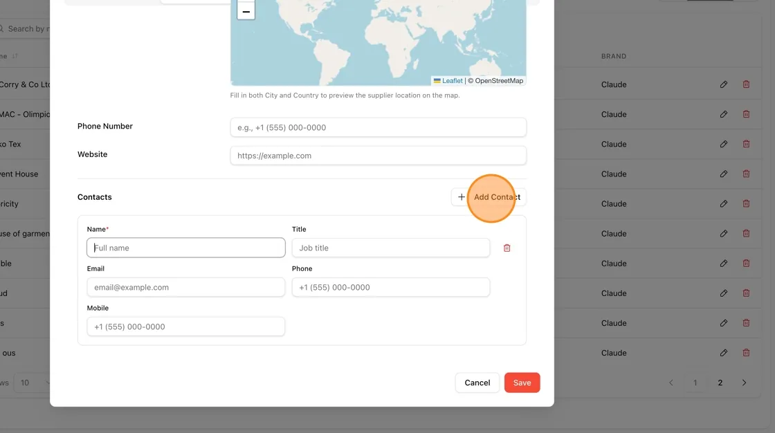 The Contacts section with Add Contact