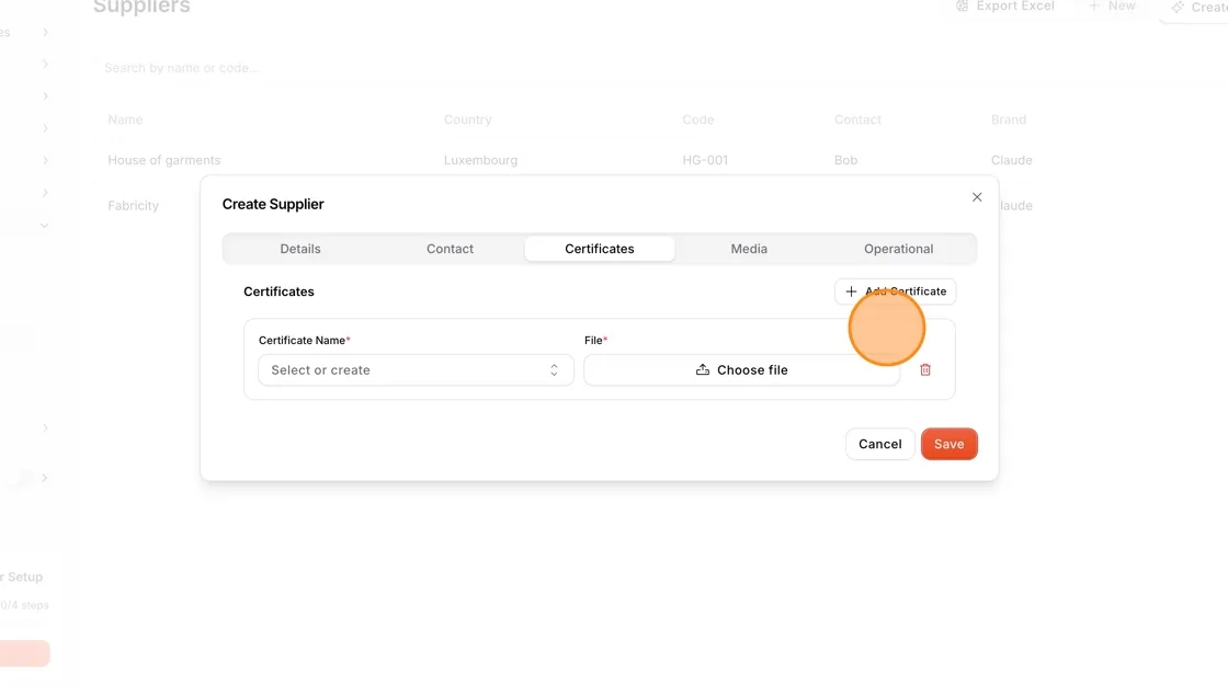 The Certificates tab with Link Existing and Create New