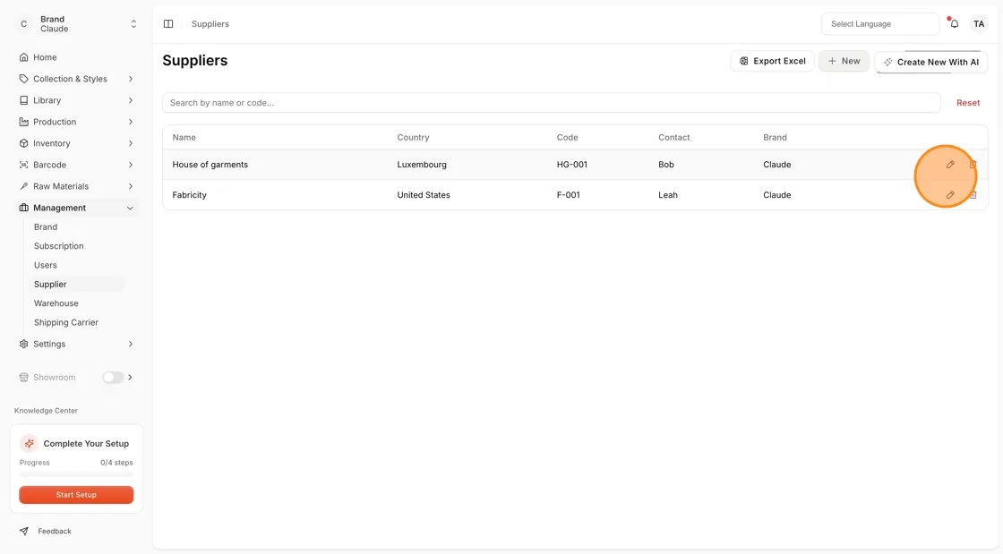 Edit supplier information