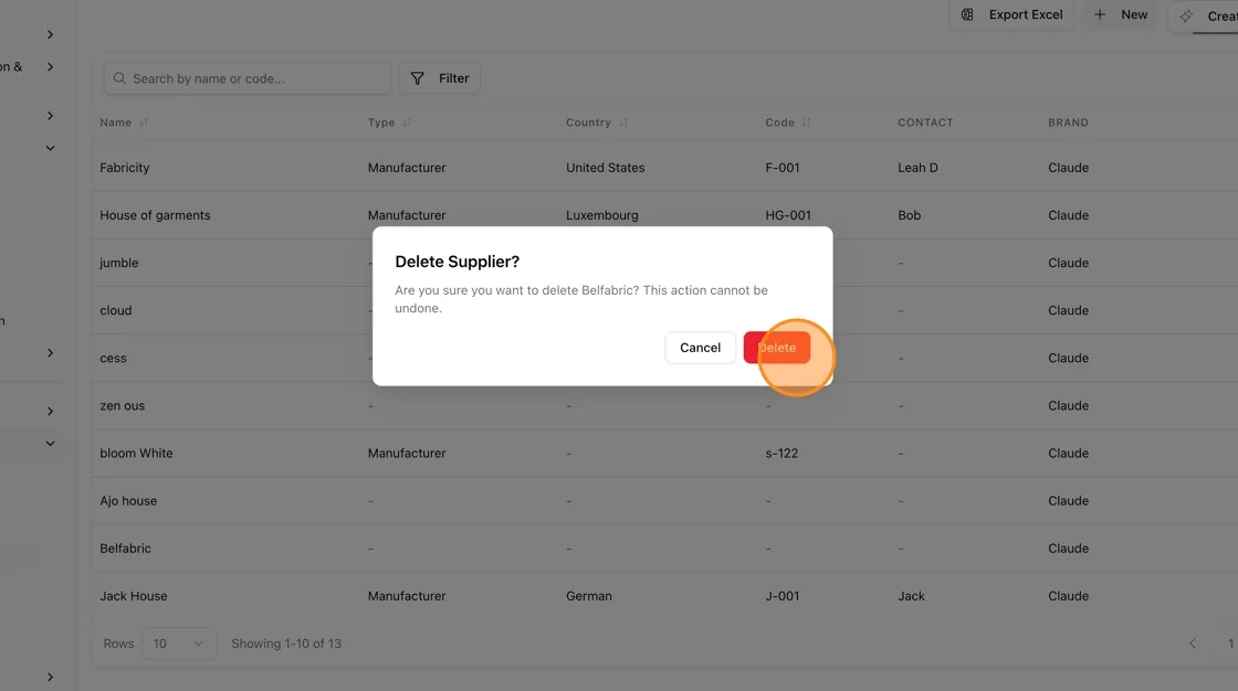 A supplier can be deleted if it is not linked to any styles.