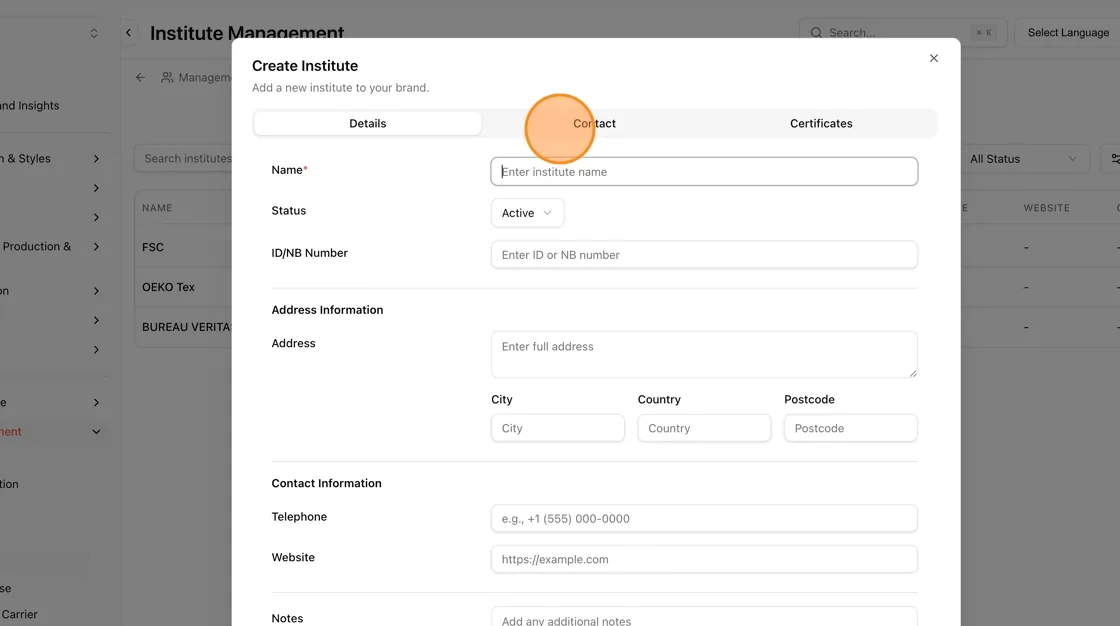 Click the Contact tab.